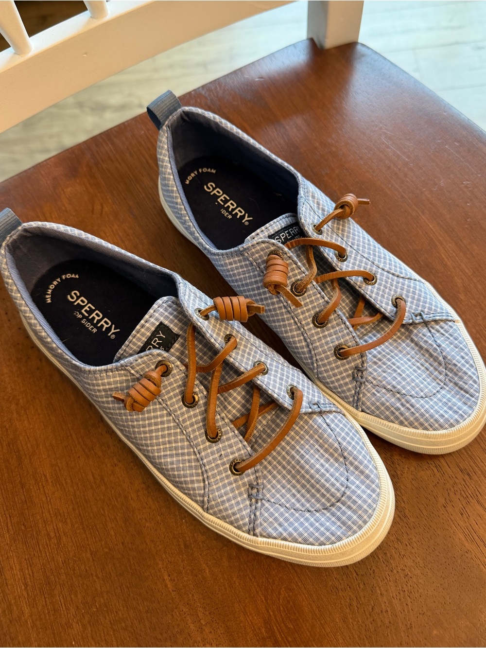 Sperry Light Blue Plaid Slip On Sneakers - Picture 2 of 11